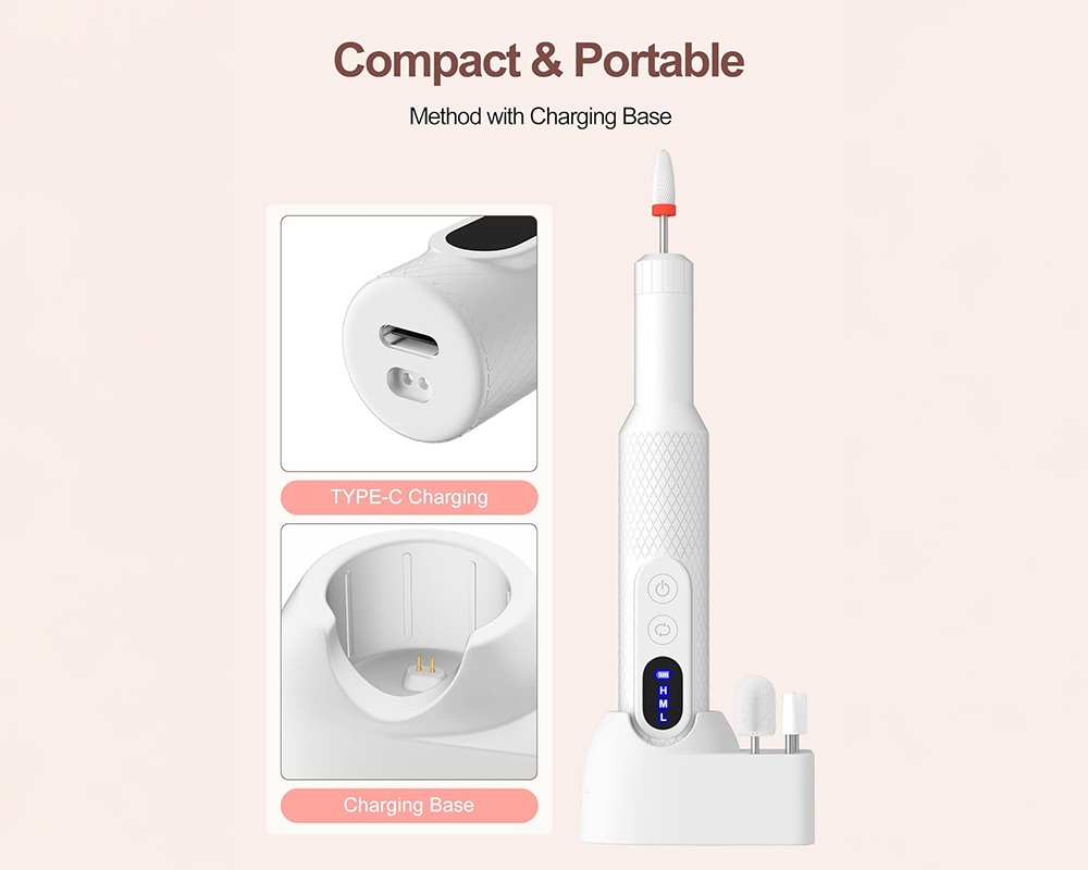 Electric Nail Drill Kit – Cordless Nail File Manicure Pedicure Set with 6 Bits & Charging Base