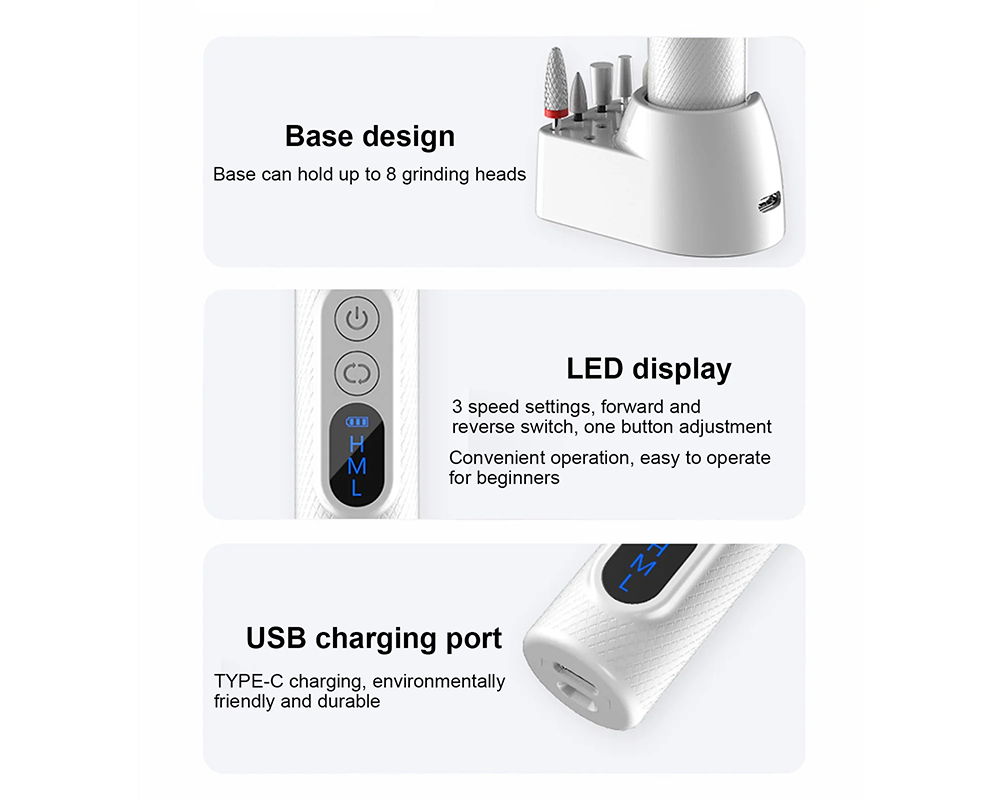 Electric Nail Drill Kit – Cordless Nail File Manicure Pedicure Set with 6 Bits & Charging Base