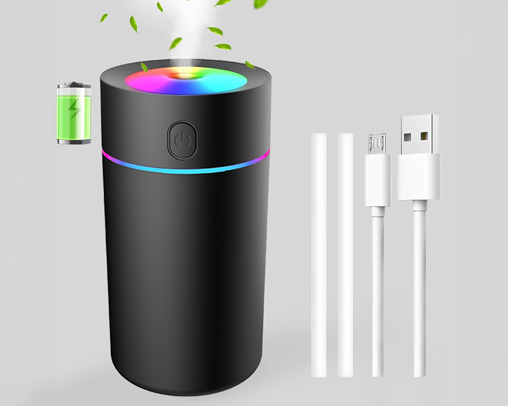 USB Portable Humidifier – 320ml Quiet Cool Mist Air Humidifier with LED Night Light for Home & Office