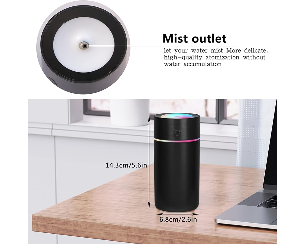 USB Portable Humidifier – 320ml Quiet Cool Mist Air Humidifier with LED Night Light for Home & Office