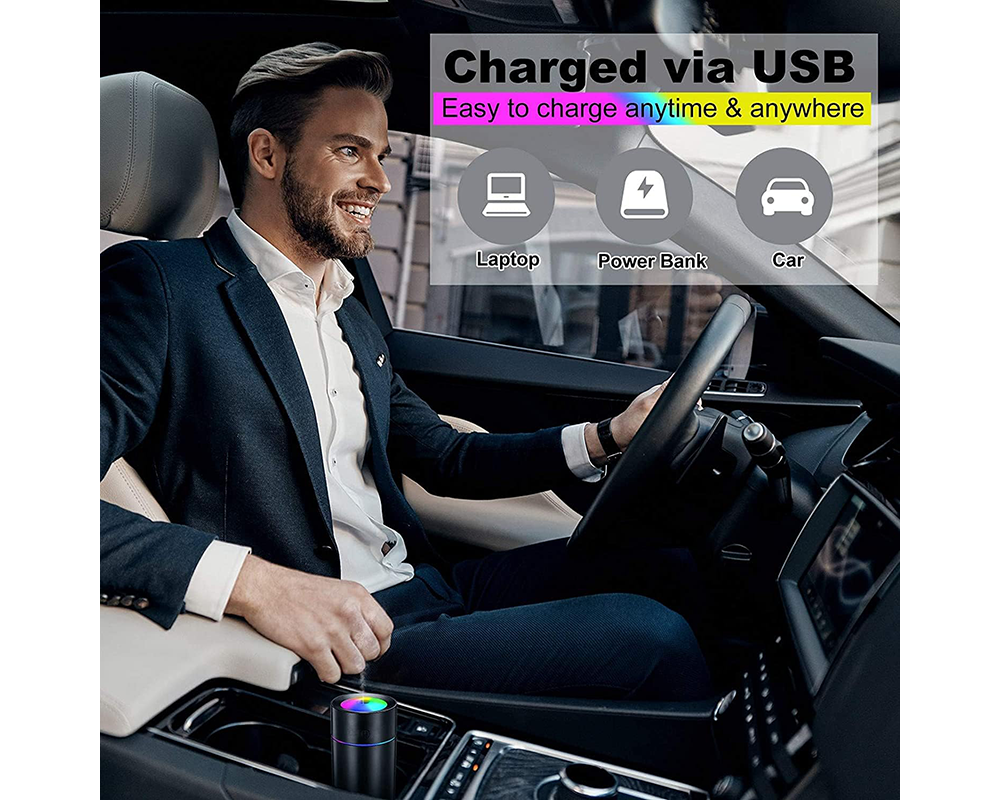 USB Portable Humidifier – 320ml Quiet Cool Mist Air Humidifier with LED Night Light for Home & Office