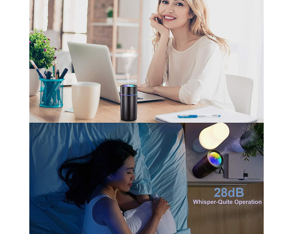 USB Portable Humidifier – 320ml Quiet Cool Mist Air Humidifier with LED Night Light for Home & Office
