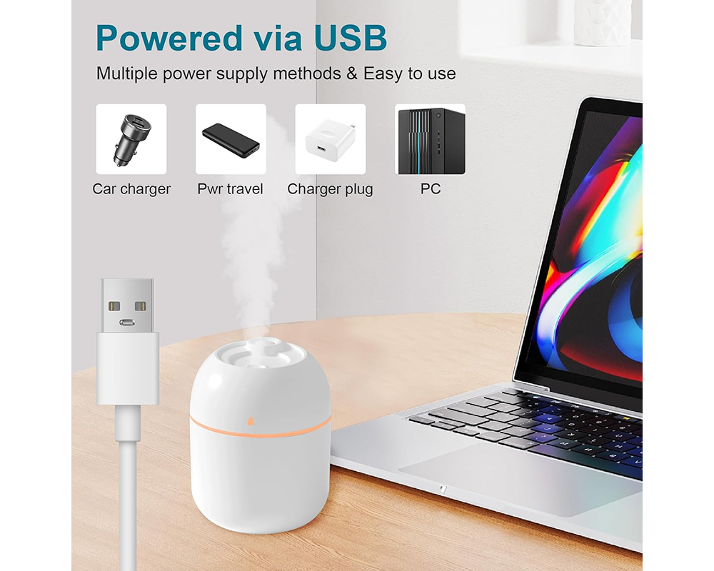 USB Mini Humidifier – 220ml Quiet Portable Cool Mist Air Diffuser with Auto Shut-Off & Light
