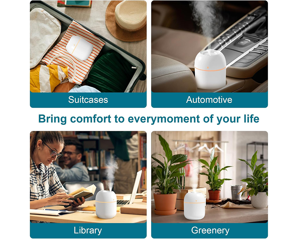 USB Mini Humidifier – 220ml Quiet Portable Cool Mist Air Diffuser with Auto Shut-Off & Light