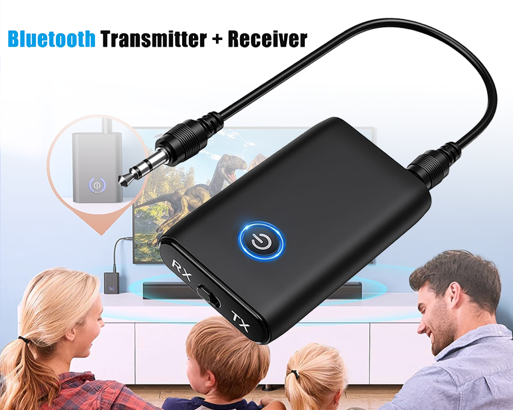 Bluetooth 5.0 Transmitter Receiver – 2-in-1 Wireless Audio Adapter with 3.5mm AUX for TV, PC & Car
