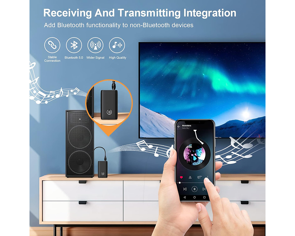 Bluetooth 5.0 Transmitter Receiver – 2-in-1 Wireless Audio Adapter with 3.5mm AUX for TV, PC & Car