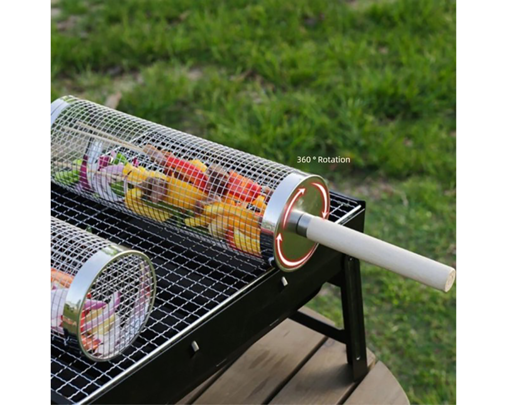 BBQ Rolling Basket – Stainless Steel Rotating Grill Tube for Even Cooking of Meat & Veggies