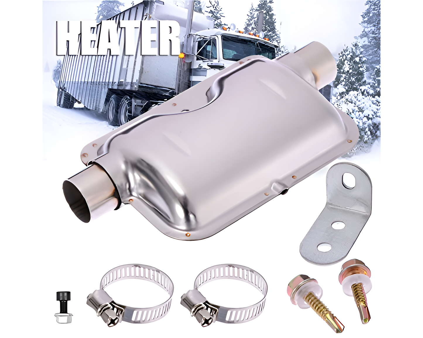 Diesel Air Unit Muffler – 24mm Stainless Steel Exhaust Silencer Kit with Clamps & Bracket