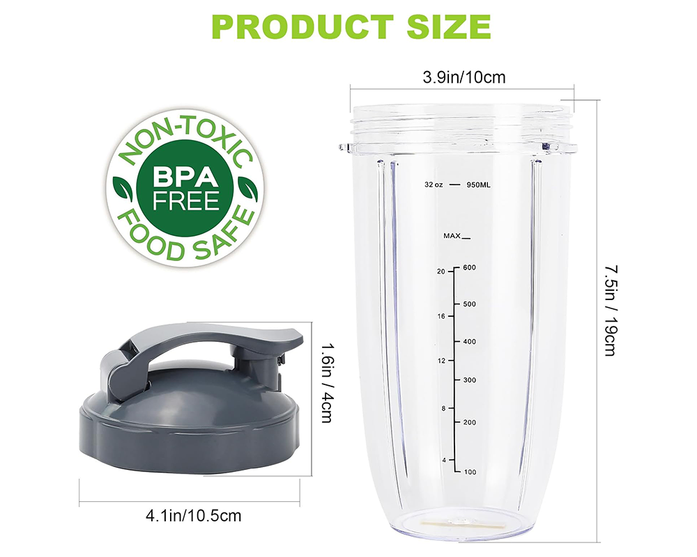 32oz NutriBullet Replacement Cups – 2 Pack Tall Blender Mugs with Lids for 600W & 900W Models