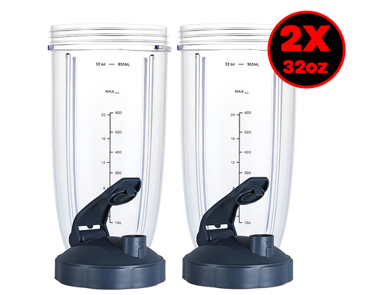 32oz NutriBullet Replacement Cups – 2 Pack Tall Blender Mugs with Lids for 600W & 900W Models