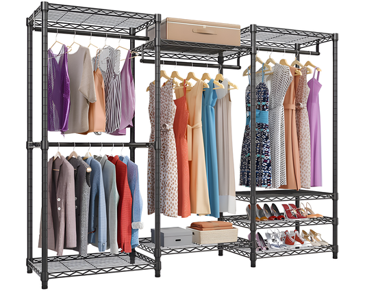 Wardrobe Organiser Heavy Duty Clothes Rack 4 Hang Rods 8 Shelves