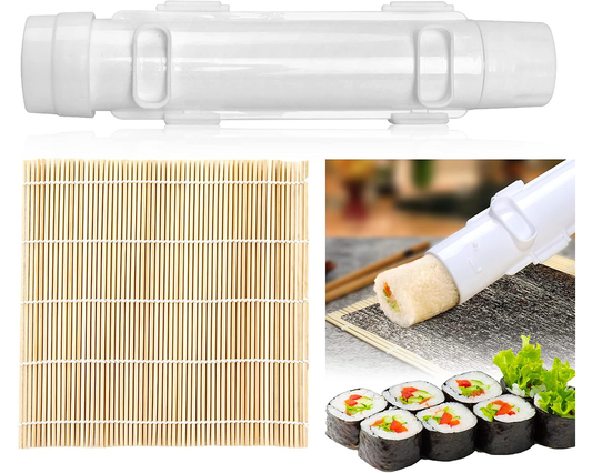 Sushi Roller Kit – 6Pcs DIY Sushi Making Set with Bazooka, Bamboo Mat & Chopsticks (White)