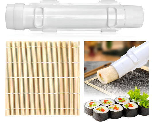 Sushi Roller Kit – 6Pcs DIY Sushi Making Set with Bazooka, Bamboo Mat & Chopsticks (White)