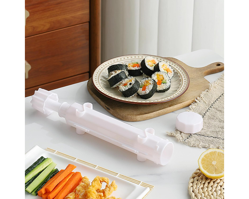 Sushi Roller Kit – 6Pcs DIY Sushi Making Set with Bazooka, Bamboo Mat & Chopsticks (White)