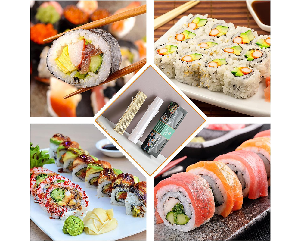 Sushi Roller Kit – 6Pcs DIY Sushi Making Set with Bazooka, Bamboo Mat & Chopsticks (White)