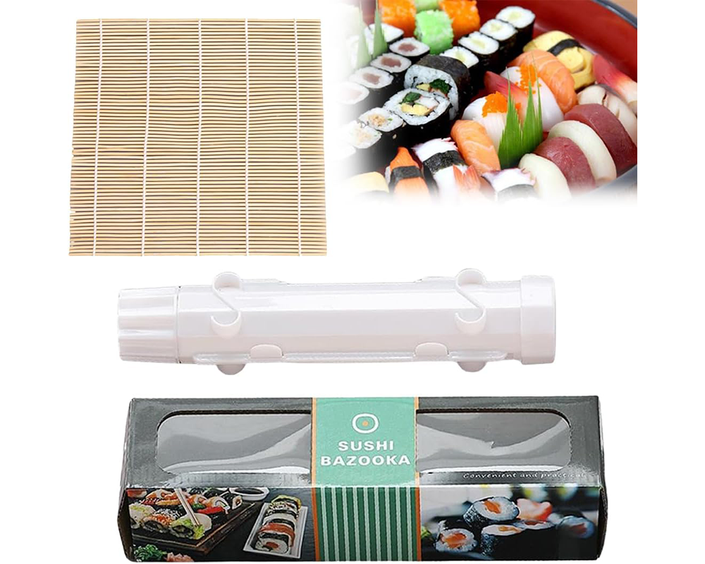 Sushi Roller Kit – 6Pcs DIY Sushi Making Set with Bazooka, Bamboo Mat & Chopsticks (White)