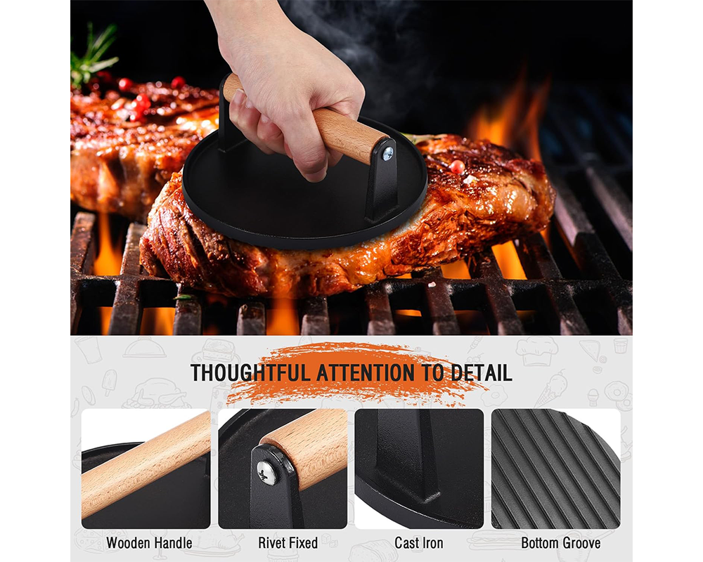 Cast Iron Smash Burger Press Heavy Cast Iron Smash Burger Press for Bacon & Burgers