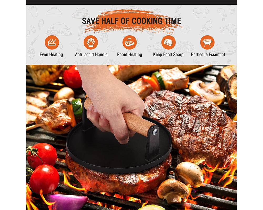 Cast Iron Smash Burger Press Heavy Cast Iron Smash Burger Press for Bacon & Burgers