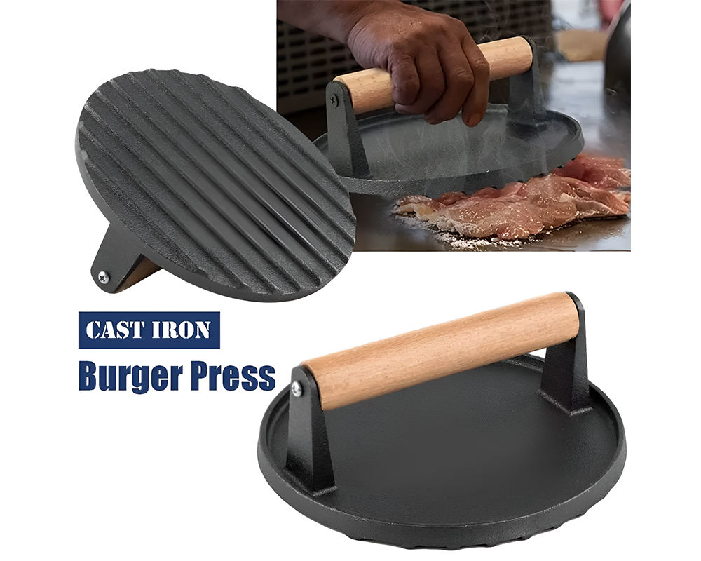 Cast Iron Smash Burger Press Heavy Cast Iron Smash Burger Press for Bacon & Burgers