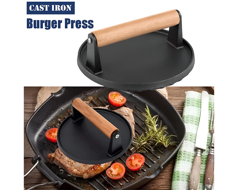 Cast Iron Smash Burger Press Heavy Cast Iron Smash Burger Press for Bacon & Burgers