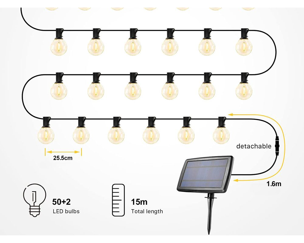 Festoon Solar Chain Lights Outdoor 15M LED Kit
