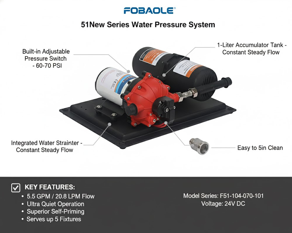 FOBAOLE RV Marine Pressure Pump 70PSI 24V