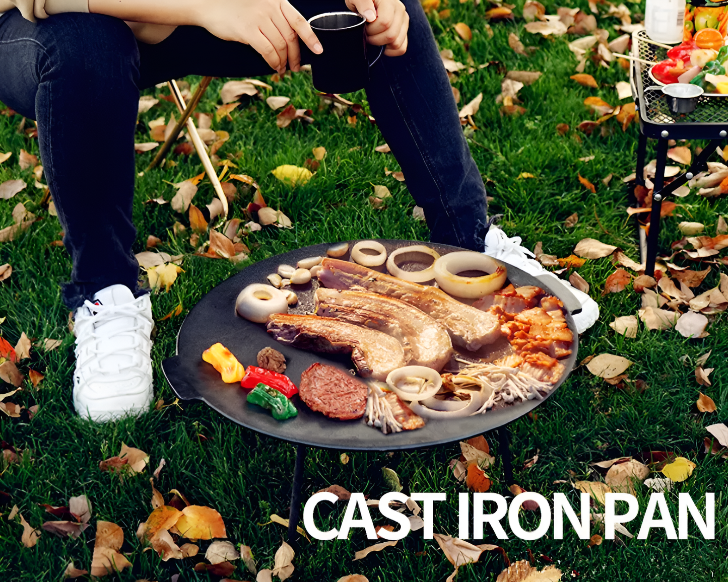 Cast Iron Grill Pan Camping BBQ Cast Iron Grill Pan for Outdoor Cooking