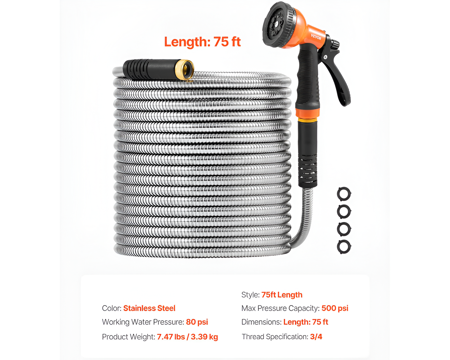 Garden Hose Outdoor 22M Flexible Metal Garden Hose Stainless Steel