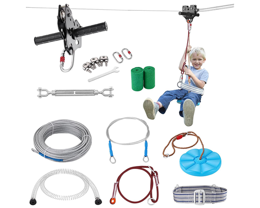 Zipline Kit Backyard 100ft Zipline Kit for Kids with Safety Harness Seat
