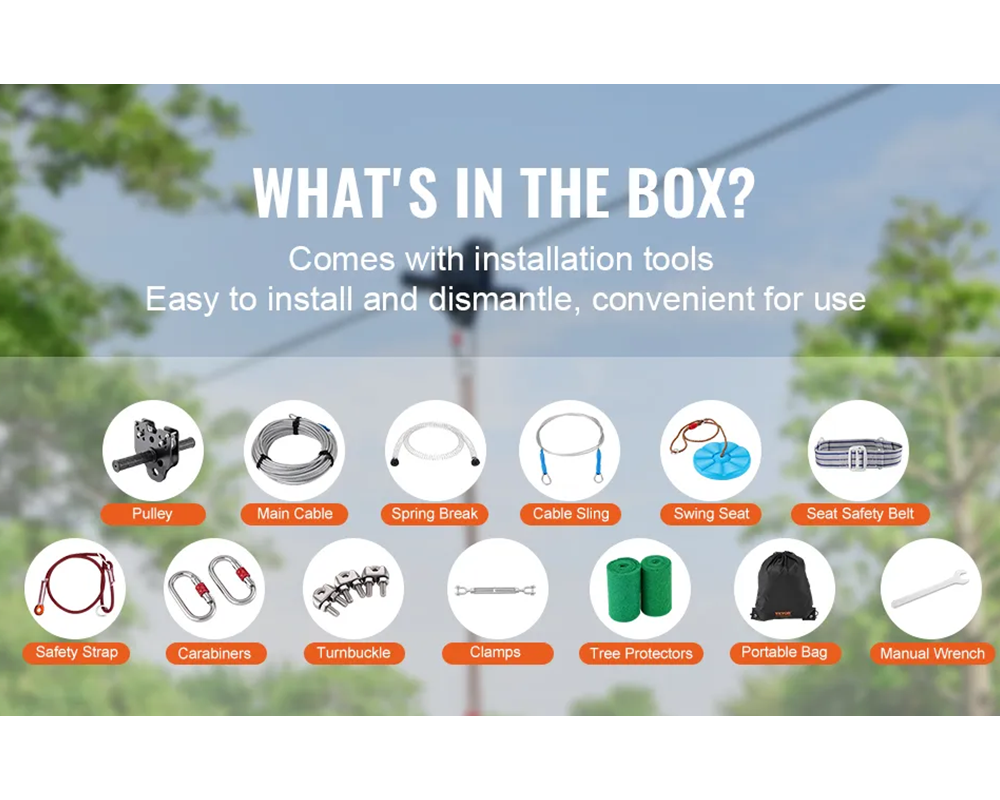 Zipline Kit Backyard 100ft Zipline Kit for Kids with Safety Harness Seat