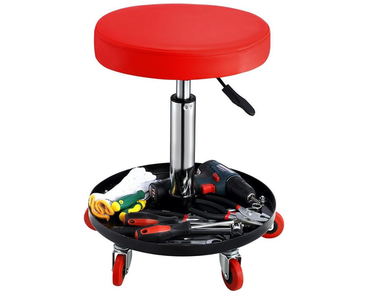 Rolling Garage Stool Garage Work Seat Adjustable Mechanic Chair with Tool Tray & Wheels