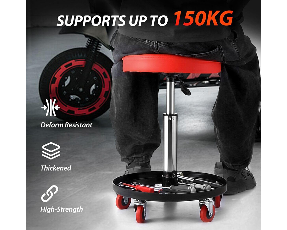 Rolling Garage Stool Garage Work Seat Adjustable Mechanic Chair with Tool Tray & Wheels