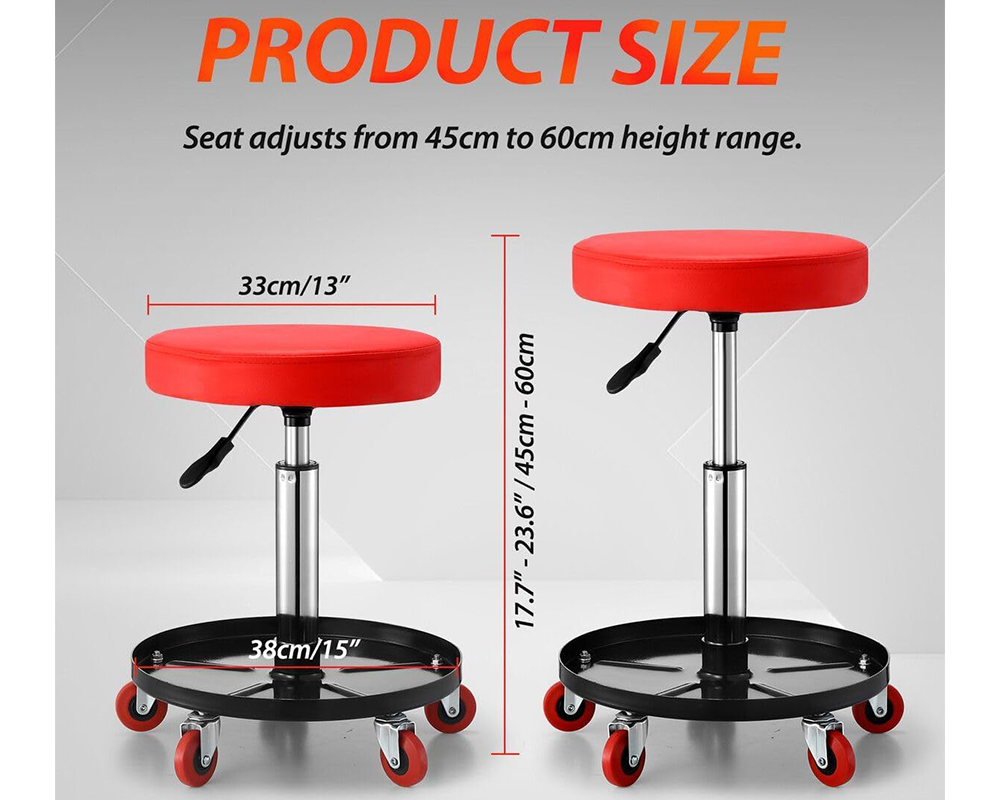 Rolling Garage Stool Garage Work Seat Adjustable Mechanic Chair with Tool Tray & Wheels