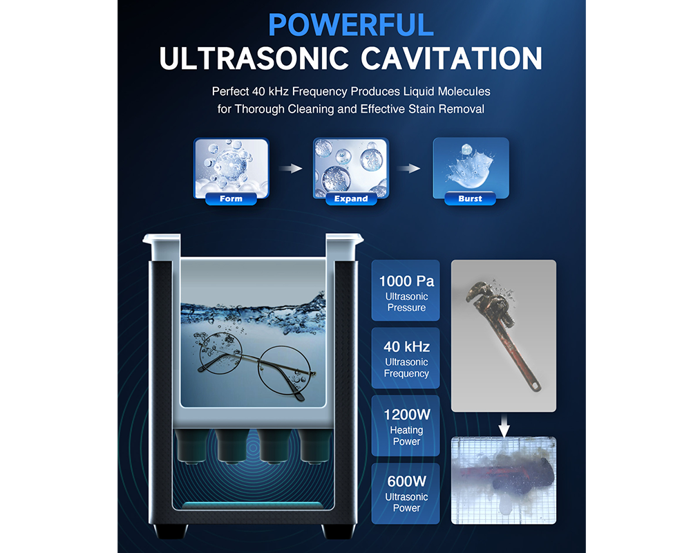 30L Ultrasonic Cleaner with 1200W Digital Timer & Degas Function