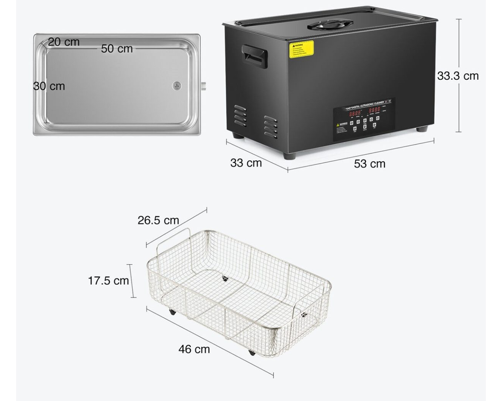 30L Ultrasonic Cleaner with 1200W Digital Timer & Degas Function