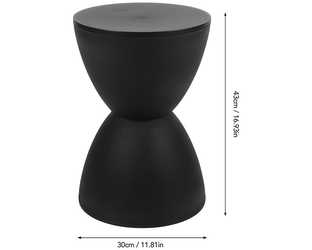 Modern Black Side Table – Round Hourglass Coffee Stool & Decorative Accent for Home & Office