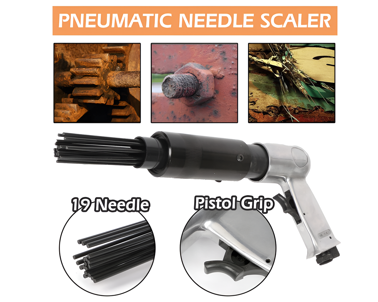 Pneumatic Needle Scaler – 19 Pin Rust, Paint & Weld Slag Removal Tool