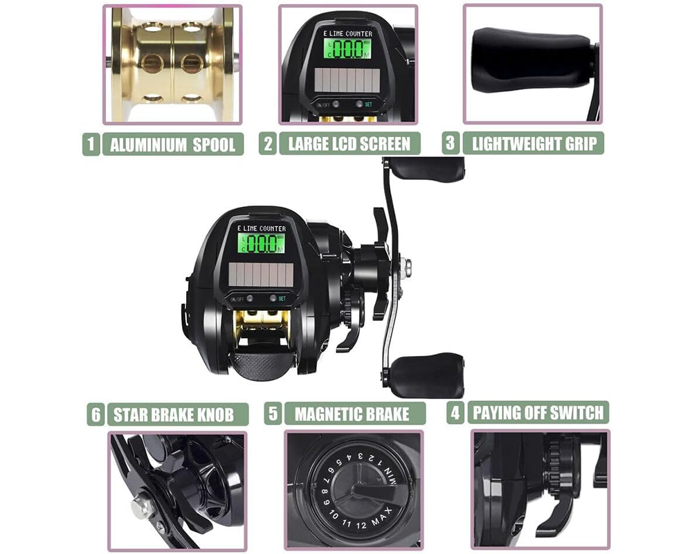 Electronic Fishing Reel with LED Display, USB & Solar Charging – 7.2:1 Gear Ratio