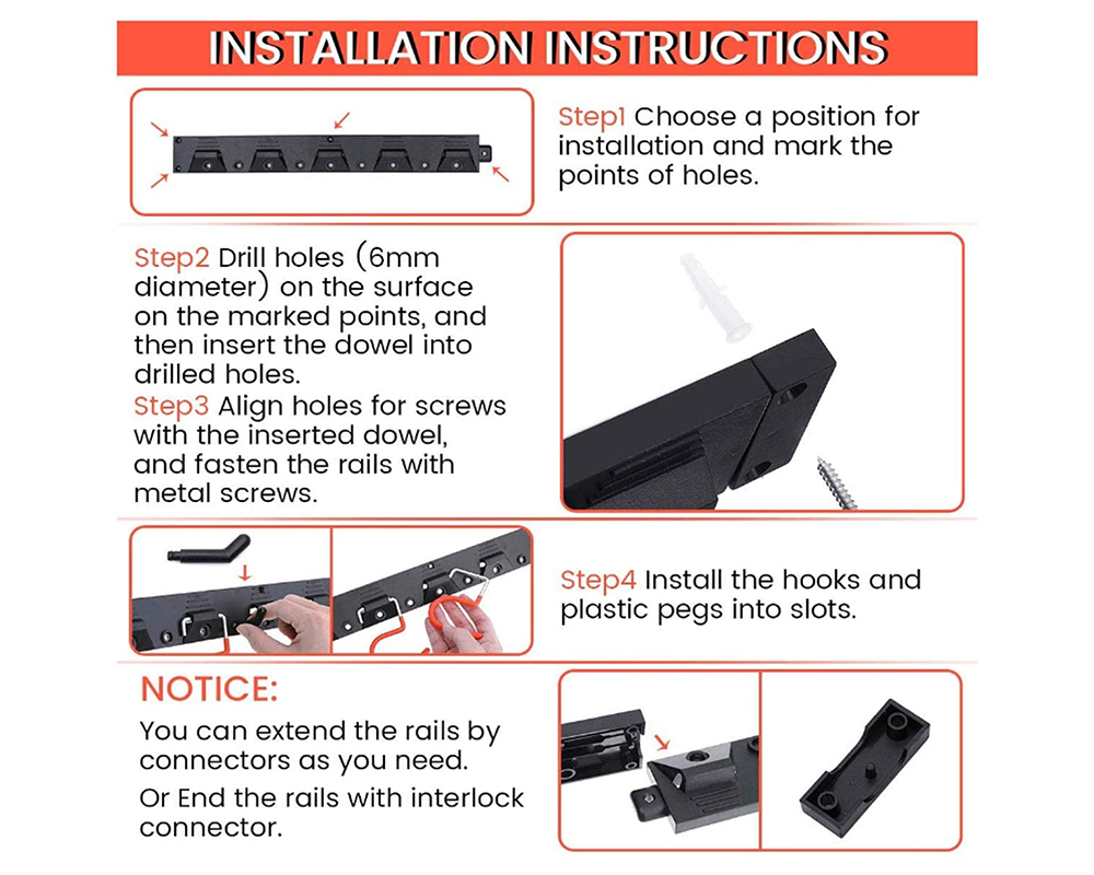 Adjustable Garden Storage System – 64" Wall Mount Tool Organiser with 20 Hooks for Broom, Mop, Shovel & Rake