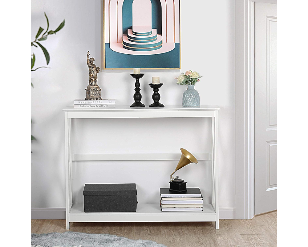 Entryway Console Table Hallway Table 2 Tier X Frame Storage