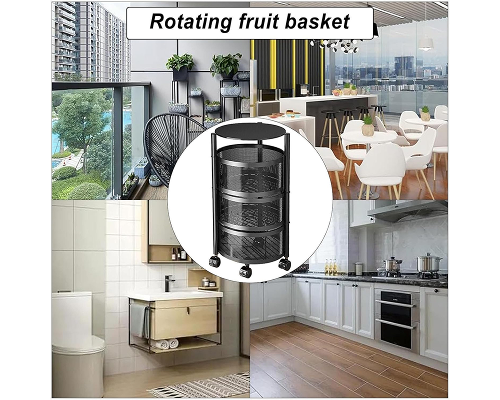 Kitchen Storage Rack – 3-Layer Rotating Floor-Standing Organizer for Home Organization