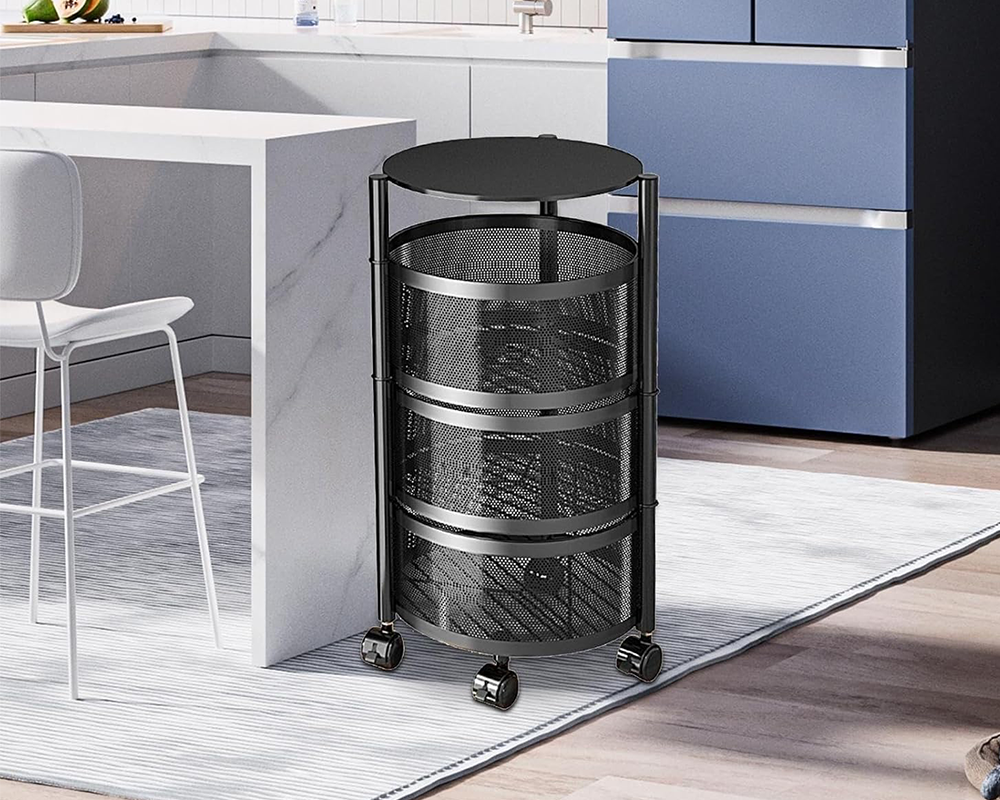 Kitchen Storage Rack – 3-Layer Rotating Floor-Standing Organizer for Home Organization