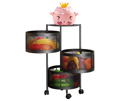 Kitchen Storage Rack – 3-Layer Rotating Floor-Standing Organizer for Home Organization