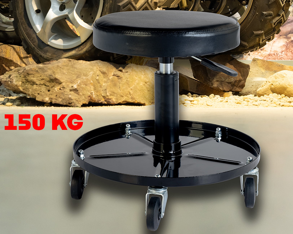 Rolling Garage Stool Garage Work Seat Adjustable Mechanic Chair with Tool Tray & Wheels