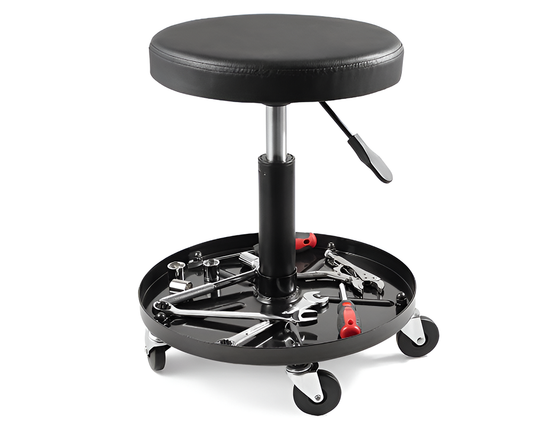 Rolling Garage Stool Garage Work Seat Adjustable Mechanic Chair with Tool Tray & Wheels