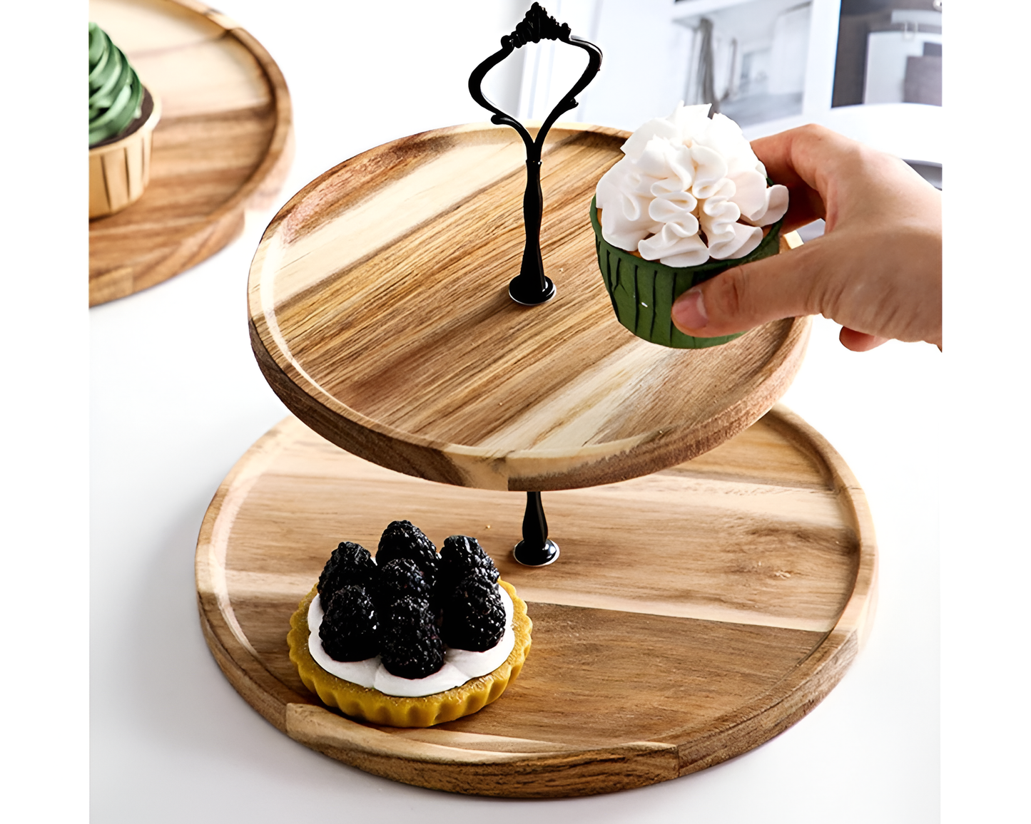 2 Tier Wooden Cupcake Stand – Rustic Dessert Tower for Parties & Weddings