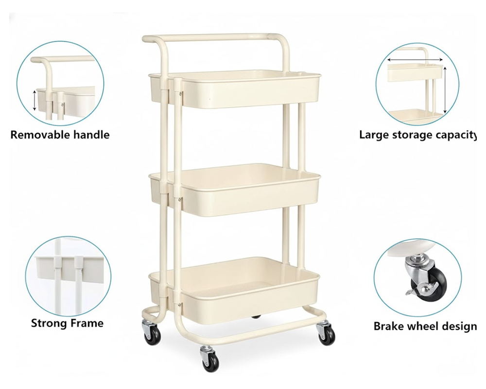 Kitchen Bathroom Storage Trolley 3-Tier