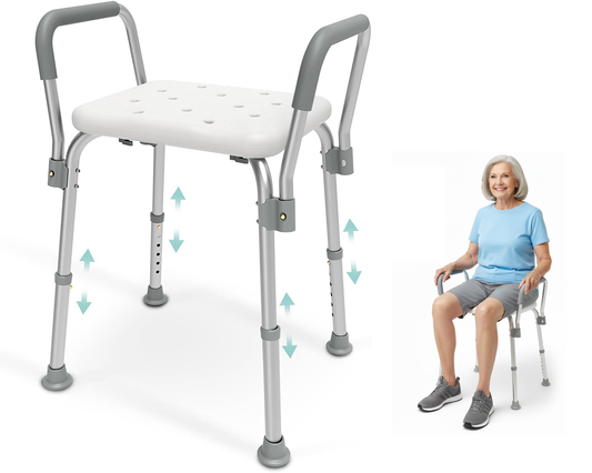 Adjustable Shower Chair Seat Bath Stool with Padded Armrests