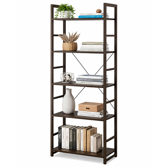 Bookshelf 5 Tier Bookshelf Storage Shelf with Metal Frame