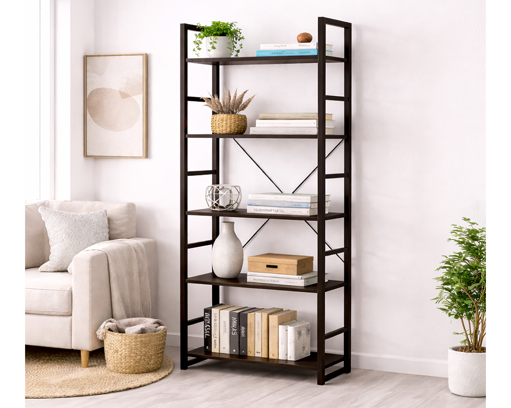 Bookshelf 5 Tier Bookshelf Storage Shelf with Metal Frame